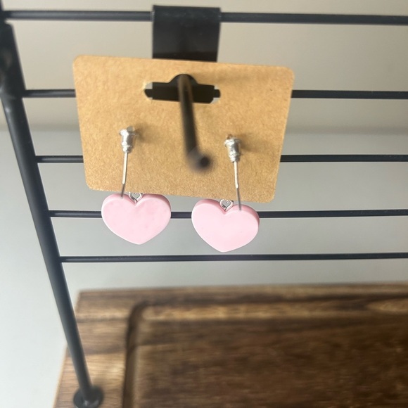 Conversation Hearts Be Mine Pink Dangly Earrings NEW - Picture 2 of 2